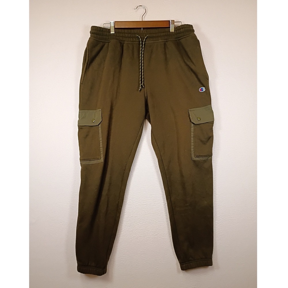 Gorpcore Champion Mens Size Large Olive Green Fleece Cargo Joggers P59420 XEI